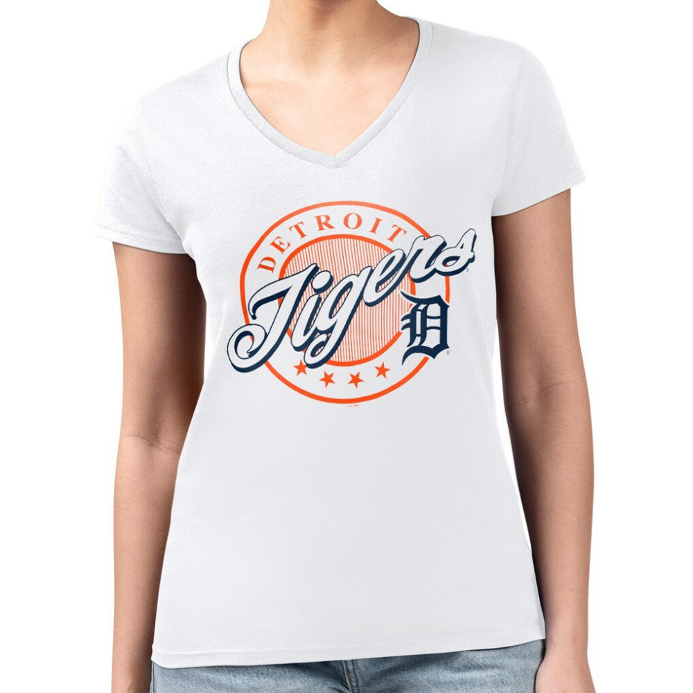 Detroit Tigers G-III 4Her by Carl Banks Women's Super-Slim Fit Lightweight Pinstripe Circle V-Neck T-Shirt - MLB T-shirts