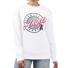 Los Angeles Angels G-III 4Her by Carl Banks Women's Pinstripe Circle Team Fleece Pullover Sweatshirt - MLB Pullover