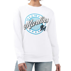 Miami Marlins G-III 4Her by Carl Banks Women's Pinstripe Circle Team Fleece Pullover Sweatshirt - MLB Pullover