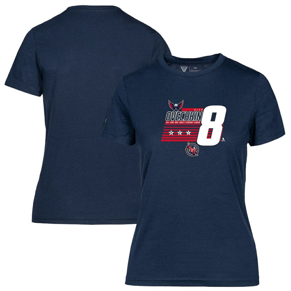 Alexander Ovechkin Washington Capitals Levelwear Women's NHL All-Time Leading Goal Scorer Milestone Stripes Name & Number Maddox T-Shirt - NHL T-shirts