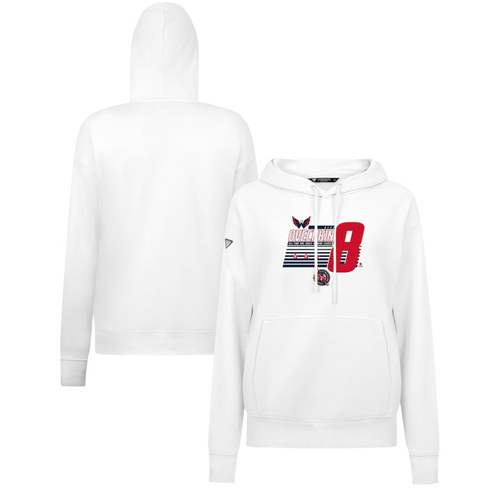 Alexander Ovechkin Washington Capitals Levelwear Women's NHL All-Time Leading Goal Scorer Milestone Stripes Name & Number Adorn Pullover Hoodie - NHL Hoodies