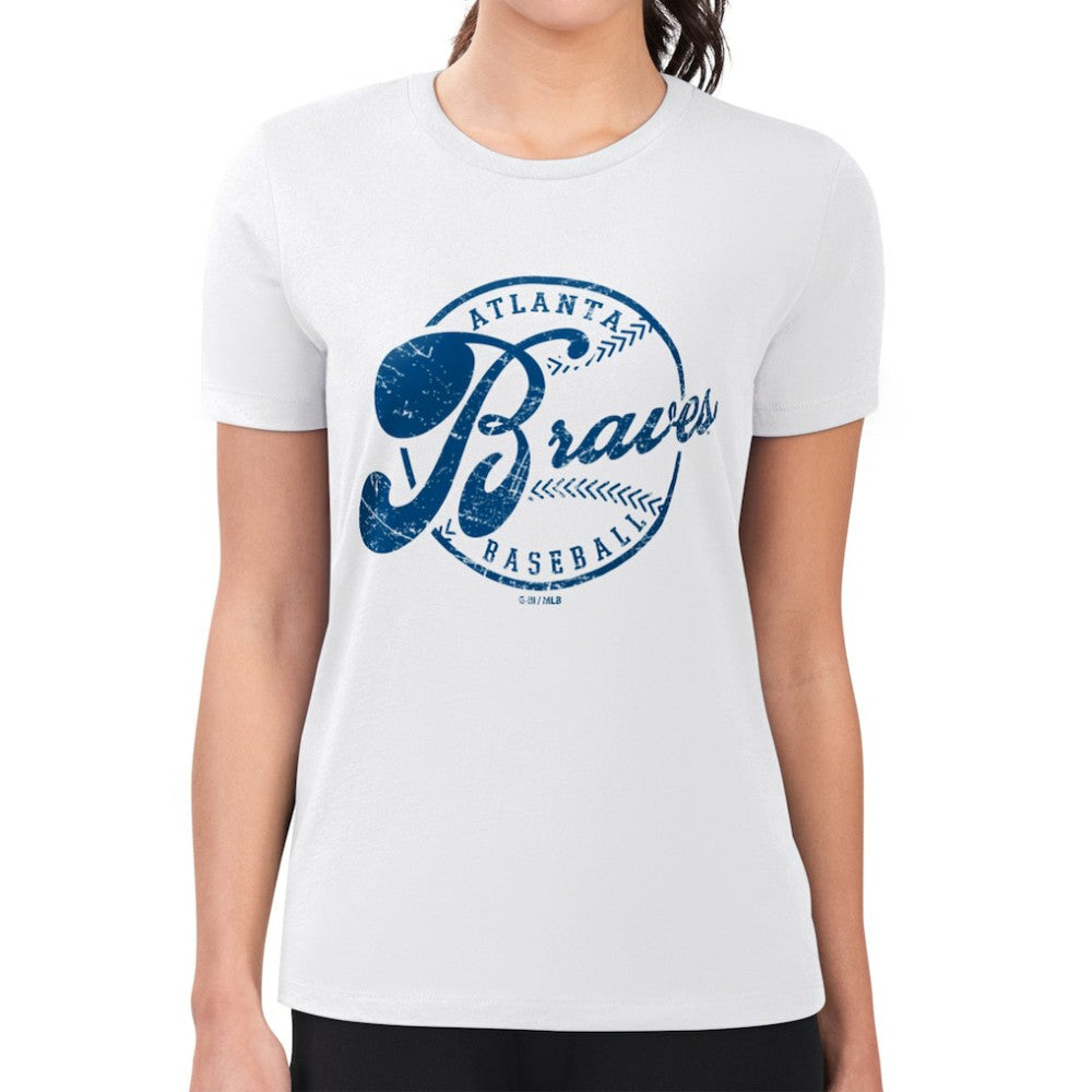 Atlanta Braves G-III 4Her by Carl Banks Women's Super-Slim Fit Lightweight Distressed Baseball Team T-Shirt - MLB T-shirts