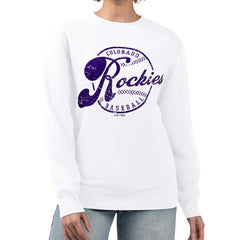 Colorado Rockies G-III 4Her by Carl Banks Women's Distressed Baseball Team Fleece Pullover Sweatshirt - MLB Pullover