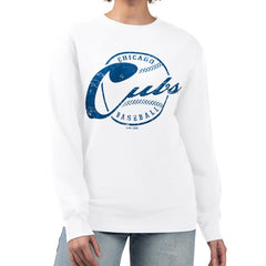 Chicago Cubs G-III 4Her by Carl Banks Women's Distressed Baseball Team Fleece Pullover Sweatshirt - MLB Pullover