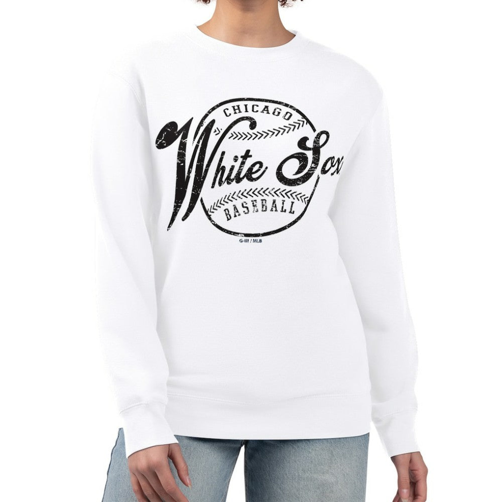 Chicago White Sox G-III 4Her by Carl Banks Women's Distressed Baseball Team Fleece Pullover Sweatshirt - MLB Pullover