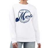 New York Mets G-III 4Her by Carl Banks Women's Distressed Baseball Team Fleece Pullover Sweatshirt - MLB Pullover