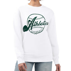 Athletics G-III 4Her by Carl Banks Women's Distressed Baseball Team Fleece Pullover Sweatshirt - MLB Pullover