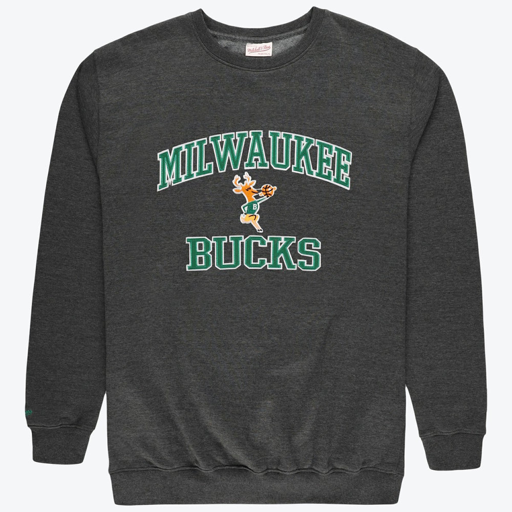 Heather Charcoal Milwaukee Bucks Hardwood Classics Big & Tall Crewneck Sweatshirt | NBA