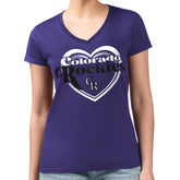 Colorado Rockies G-III 4Her by Carl Banks Women's Super-Slim Fit Lightweight Double Heart V-Neck T-Shirt - MLB T-shirts