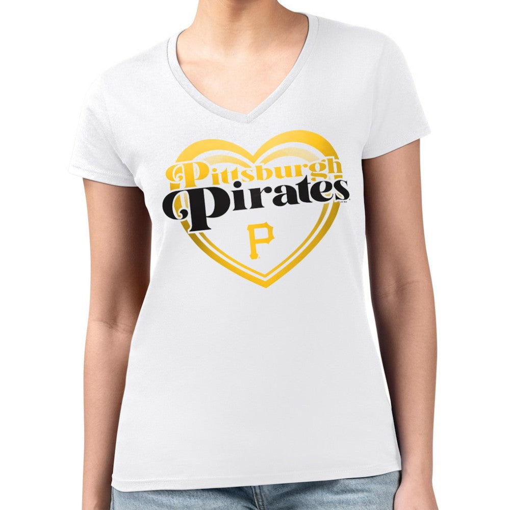 Pittsburgh Pirates G-III 4Her by Carl Banks Women's Super-Slim Fit Lightweight Double Heart V-Neck T-Shirt - MLB T-shirts