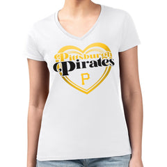 Pittsburgh Pirates G-III 4Her by Carl Banks Women's Super-Slim Fit Lightweight Double Heart V-Neck T-Shirt - MLB T-shirts