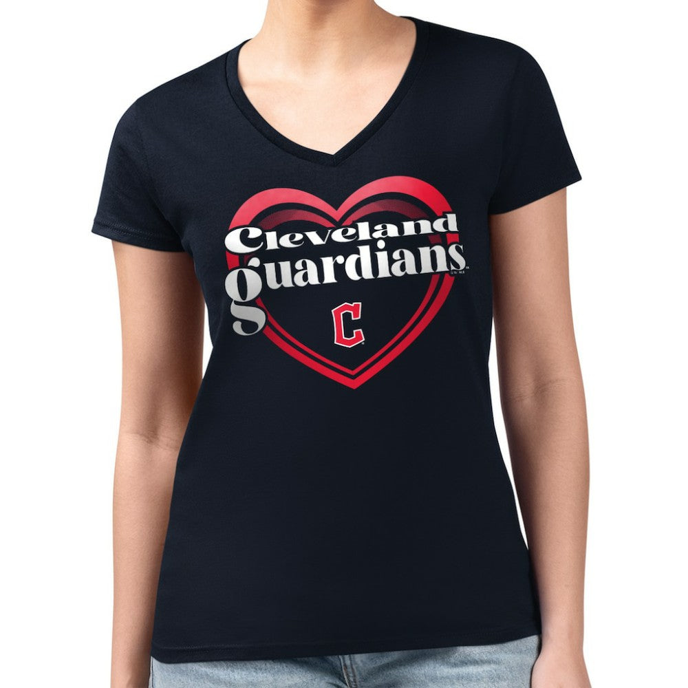 Cleveland Guardians G-III 4Her by Carl Banks Women's Super-Slim Fit Lightweight Double Heart V-Neck T-Shirt - MLB T-shirts