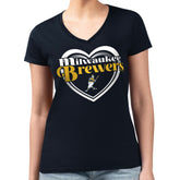 Milwaukee Brewers G-III 4Her by Carl Banks Women's Super-Slim Fit Lightweight Double Heart V-Neck T-Shirt - MLB T-shirts