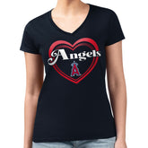 Los Angeles Angels G-III 4Her by Carl Banks Women's Super-Slim Fit Lightweight Double Heart V-Neck T-Shirt - MLB T-shirts