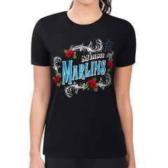 Miami Marlins G-III 4Her by Carl Banks Women's Super-Slim Fit Lightweight Retro Roses T-Shirt - MLB T-shirts
