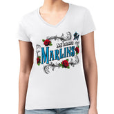 Miami Marlins G-III 4Her by Carl Banks Women's Super-Slim Fit Lightweight Retro Roses V-Neck T-Shirt - MLB T-shirts