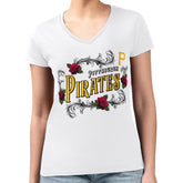 Pittsburgh Pirates G-III 4Her by Carl Banks Women's Super-Slim Fit Lightweight Retro Roses V-Neck T-Shirt - MLB T-shirts