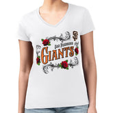 San Francisco Giants G-III 4Her by Carl Banks Women's Super-Slim Fit Lightweight Retro Roses V-Neck T-Shirt - MLB T-shirts