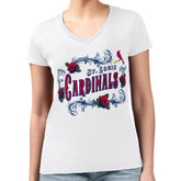 St. Louis Cardinals G-III 4Her by Carl Banks Women's Super-Slim Fit Lightweight Retro Roses V-Neck T-Shirt - MLB T-shirts