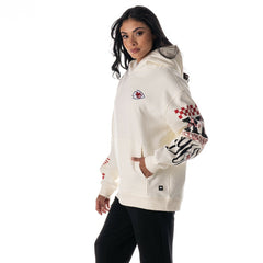 Kansas City Chiefs The Wild Collective Unisex Stacked Graphic Sleeve Fleece Hoodie | NFL Discount