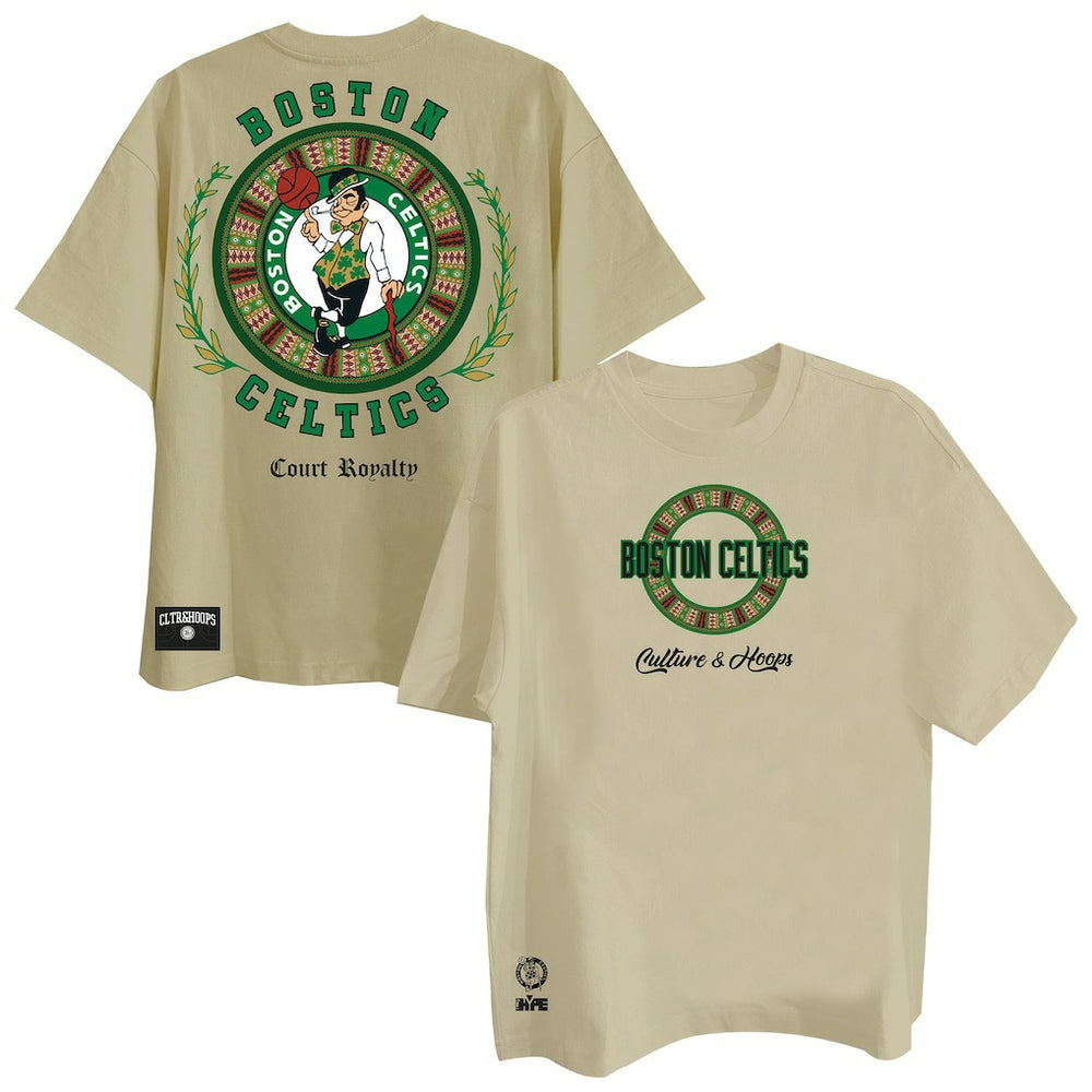 Khaki Boston Celtics Two Hype Worldwide Collection Premium T-Shirt | NBA
