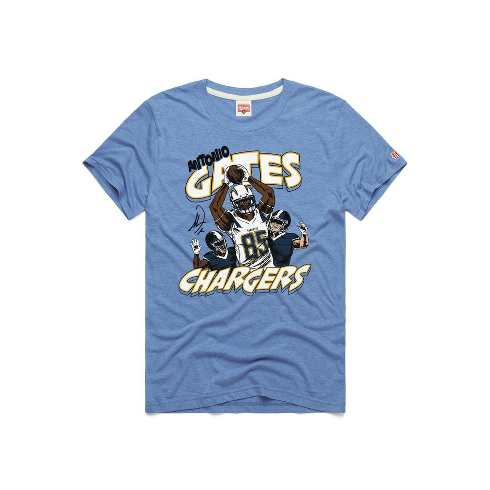 Los Angeles Chargers Antonio Gates Homage Unisex Caricature Retired Player Tri-Blend T-Shirt | NFL Sale