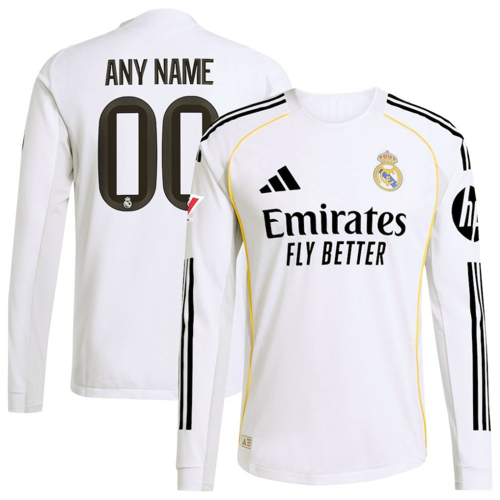 Real Madrid 2025/26 Home Long Sleeve Custom Jersey