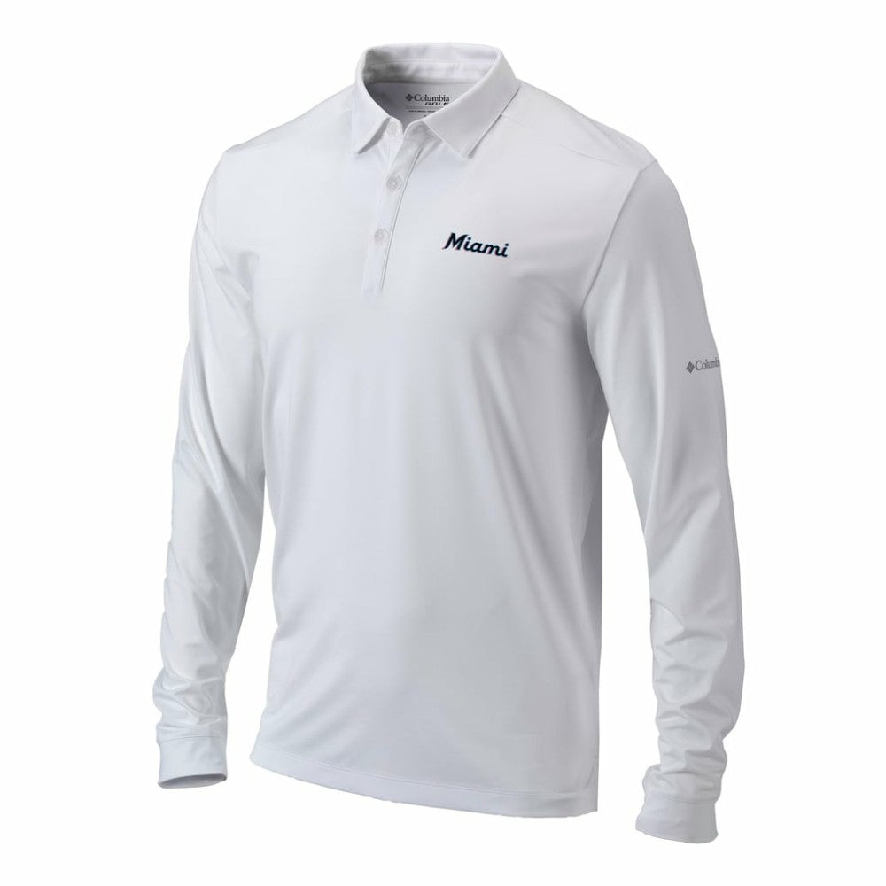 Miami Marlins Columbia Omni-Wick Pin High Long Sleeve Polo - MLB