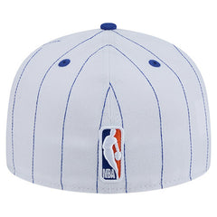 White New York Knicks Wordmark Pinstripe 59FIFTY Fitted Hat | NBA