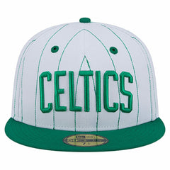White Boston Celtics Wordmark Pinstripe 59FIFTY Fitted Hat | NBA