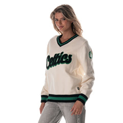 Cream Boston Celtics The Wild Collective Women's Jacquard V-Neck Sweater | NBA