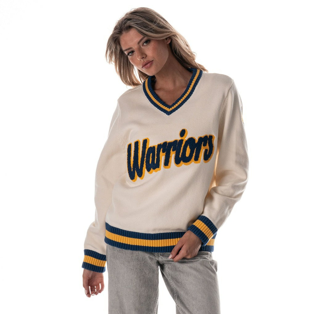 Cream Golden State Warriors The Wild Collective Women's Jacquard V-Neck Sweater sale | NBA