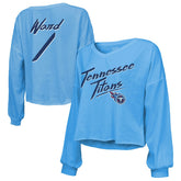 Tennessee Titans Cameron Ward Majestic Threads Women's Name & Number Off-Shoulder Script Cropped Long Sleeve Relaxed V-Neck T-Shirt | NFL Discount