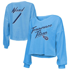 Tennessee Titans Cameron Ward Majestic Threads Women's Name & Number Off-Shoulder Script Cropped Long Sleeve Relaxed V-Neck T-Shirt | NFL Discount