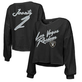 Las Vegas Raiders Ashton Jeanty Majestic Threads Women's Name & Number Off-Shoulder Script Cropped Long Sleeve Relaxed V-Neck T-Shirt | NFL New