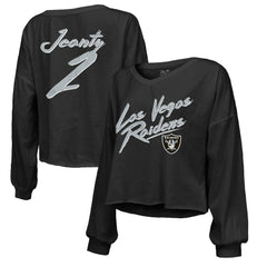 Las Vegas Raiders Ashton Jeanty Majestic Threads Women's Name & Number Off-Shoulder Script Cropped Long Sleeve Relaxed V-Neck T-Shirt | NFL New