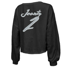 Las Vegas Raiders Ashton Jeanty Majestic Threads Women's Name & Number Off-Shoulder Script Cropped Long Sleeve Relaxed V-Neck T-Shirt | NFL New