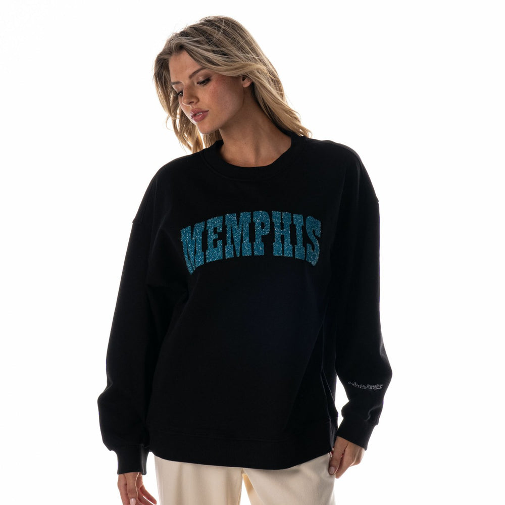 Black Memphis Grizzlies The Wild Collective Women's Rock Crystal Oversized Sweatshirt | NBA