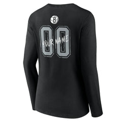 Black Brooklyn Nets Women's Hustle Custom Long Sleeve V-Neck T-Shirt | NBA
