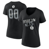 Black Brooklyn Nets Women's Hustle Custom V-Neck T-Shirt | NBA