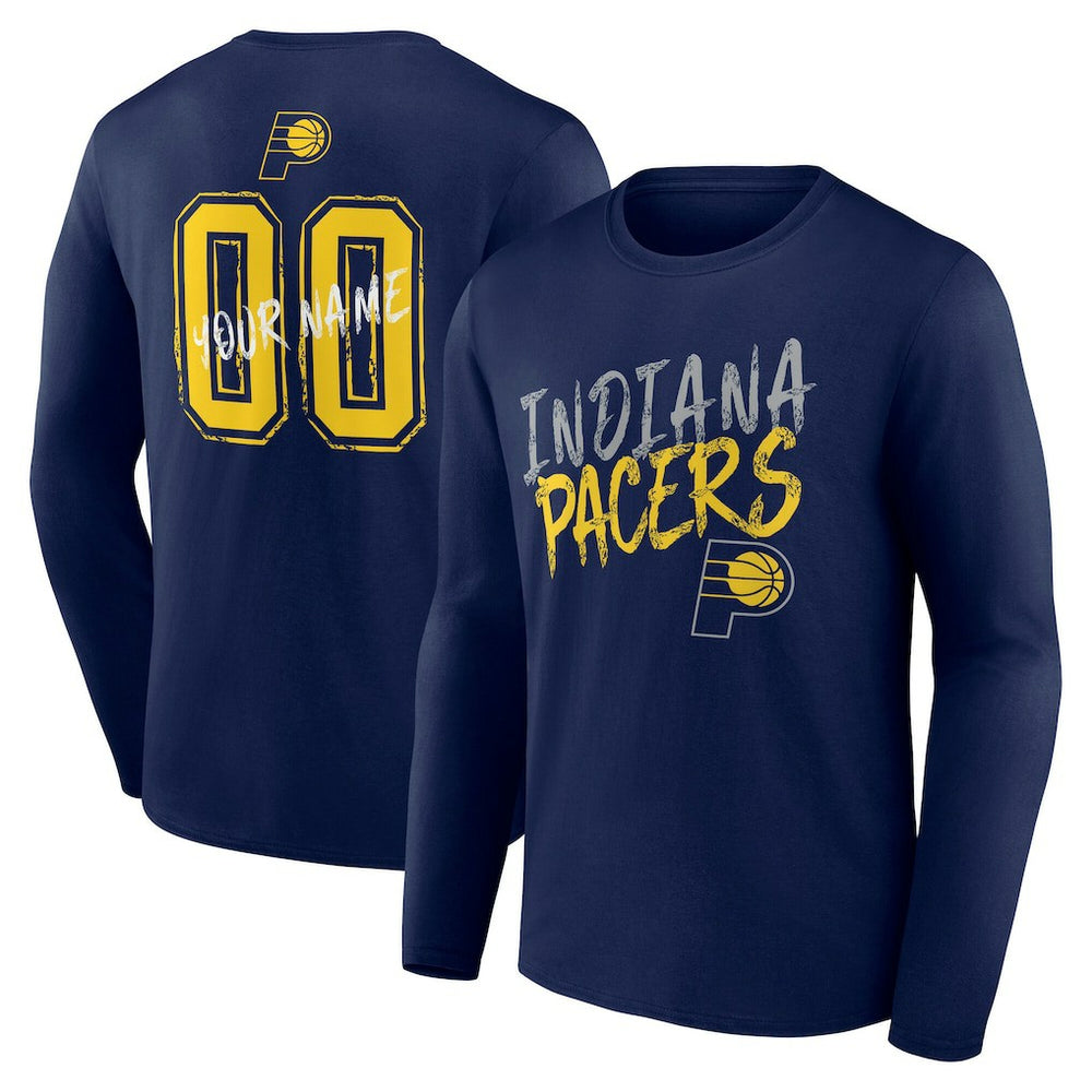 Navy Indiana Pacers Hustle Custom Long Sleeve T-Shirt | NBA