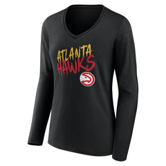Black Atlanta Hawks Women's Hustle Custom Long Sleeve V-Neck T-Shirt | NBA