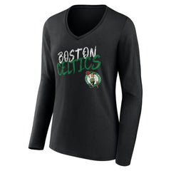 Black Boston Celtics Women's Hustle Custom Long Sleeve V-Neck T-Shirt | NBA