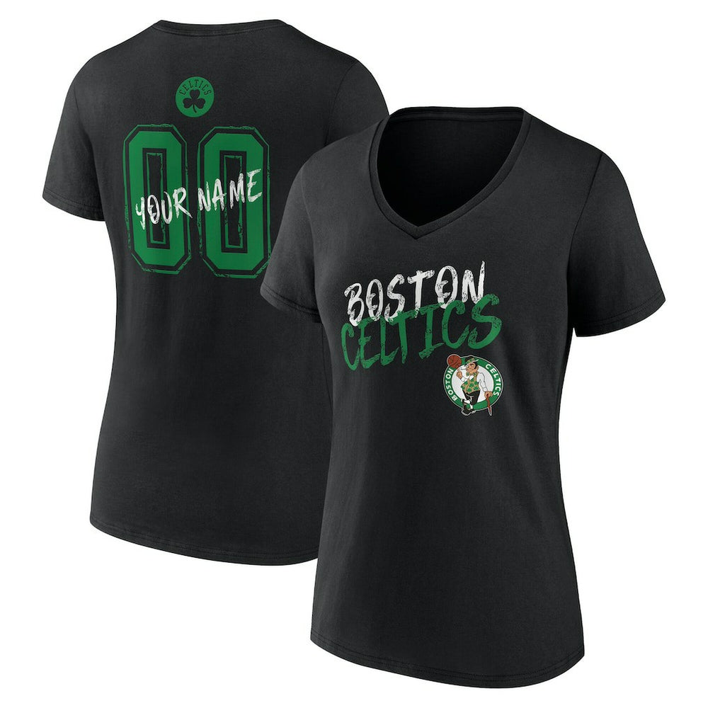 Black Boston Celtics Women's Hustle Custom V-Neck T-Shirt | NBA