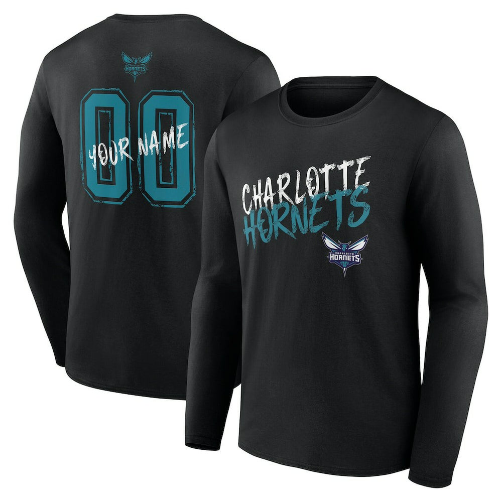 Black Charlotte Hornets Hustle Custom Long Sleeve T-Shirt | NBA