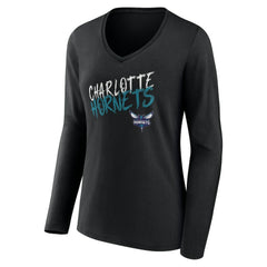 Black Charlotte Hornets Women's Hustle Custom Long Sleeve V-Neck T-Shirt | NBA
