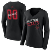 Black Houston Rockets Women's Hustle Custom Long Sleeve V-Neck T-Shirt | NBA
