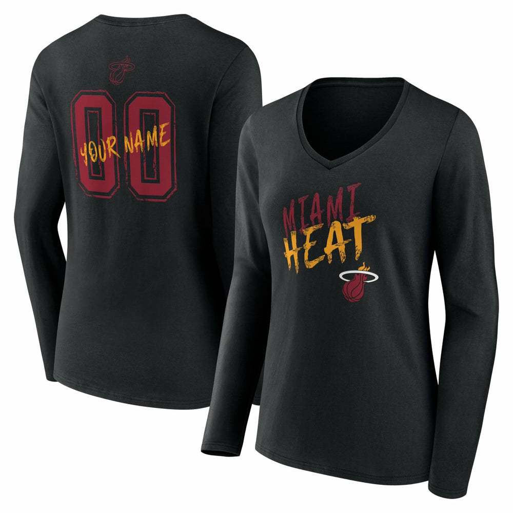 Black Miami Heat Women's Hustle Custom Long Sleeve V-Neck T-Shirt | NBA