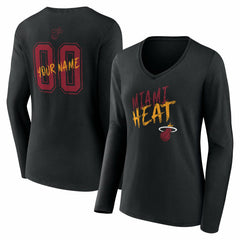 Black Miami Heat Women's Hustle Custom Long Sleeve V-Neck T-Shirt | NBA