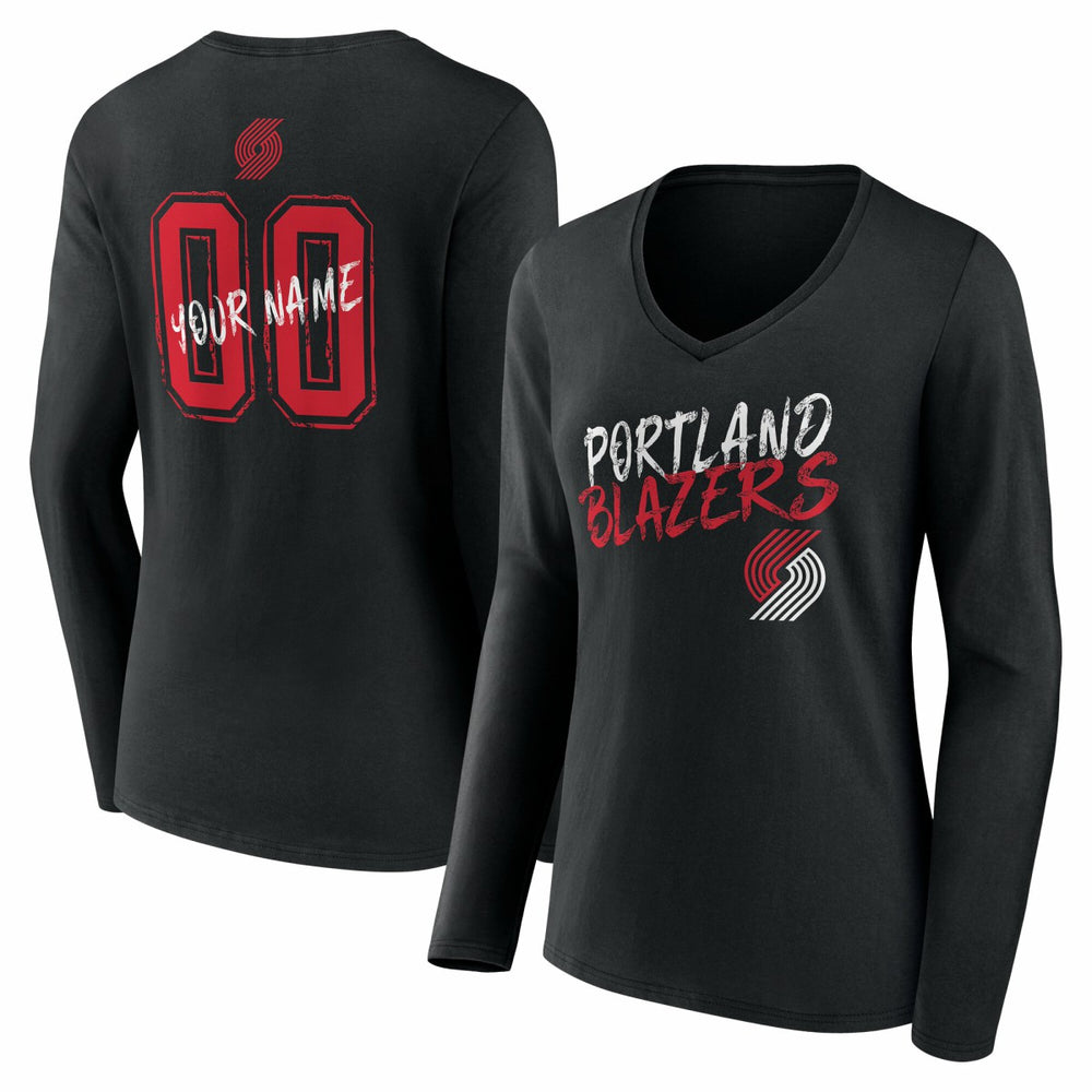 Black Portland Trail Blazers Women's Hustle Custom Long Sleeve V-Neck T-Shirt | NBA